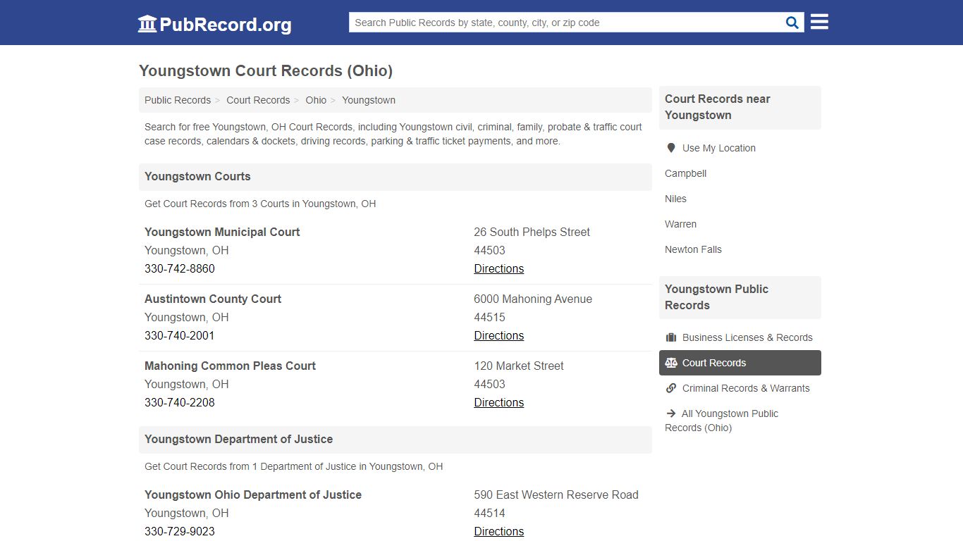 Free Youngstown Court Records (Ohio Court Records) - PubRecord.org